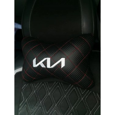Подушка на подголовник KIA (из экокожи c белой вышивкой)