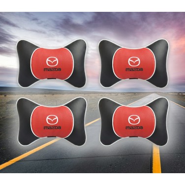 Большой комплект подушек на подголовник Mazda (из красной экокожи)