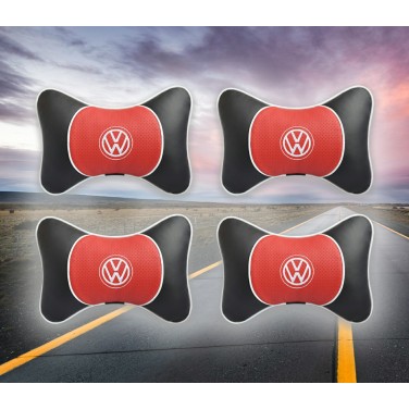 Большой комплект подушек на подголовник Volkswagen (из красной экокожи)
