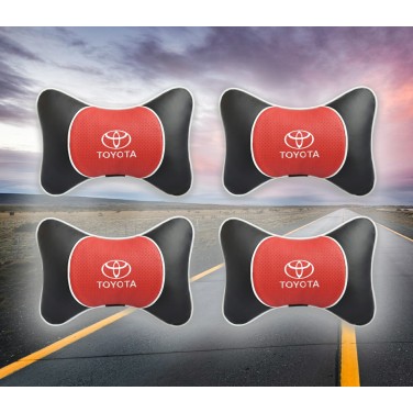 Большой комплект подушек на подголовник Toyota (из красной экокожи)