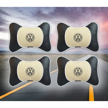 Большой комплект подушек на подголовник Volkswagen (из бежевой экокожи)