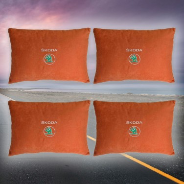 Комплект подушек в салон авто Skoda (из красного велюра)