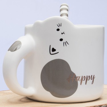 Кружка с ложечкой Кот - счастливчик