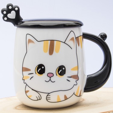 Кружка с крышкой Кот - полосатый хвост