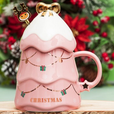 Кружка с крышкой Розовая ель