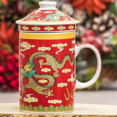 Кружка с ситечком Золотистый дракон