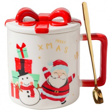 Кружка с крышкой Снеговик и Дед Мороз