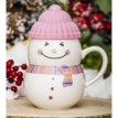 Кружка с крышкой Снеговик - розовые щечки