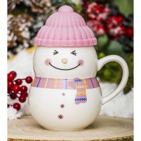 Кружка с крышкой Снеговик - розовые щечки