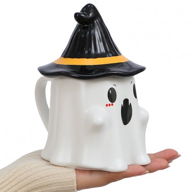 Кружка с крышкой Белый ужастик