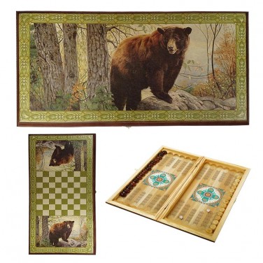 Подарочные нарды и шашки Мишка в лесу
