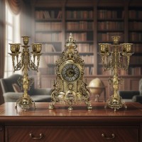 Часы каминные с канделябрами Лампион Часы каминные с канделябрами Лампион