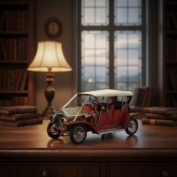 Фигурка Красное ретро-авто с белой крышей