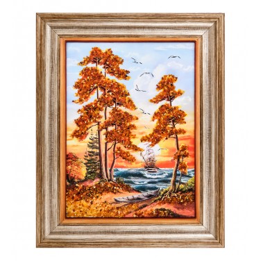 Картина Залив на закате (янтарная крошка)