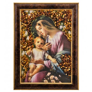Икона Матерь Божия и младенец (янтарная крошка)