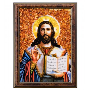 Панно Икона Иисус Христос (янтарная крошка)