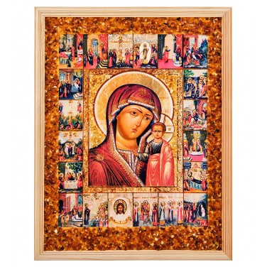 Икона Божией Матери Казанская (янтарная крошка)