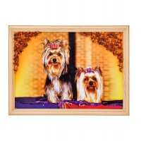 Картина Дуэт йоркширских терьеров (янтарная крошка)