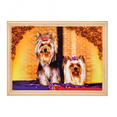 Картина Дуэт йоркширских терьеров (янтарная крошка)