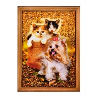 Картина Два котенка и щенок (янтарная крошка)