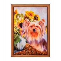 Картина Йоркшир в подсолнухах (янтарная крошка)