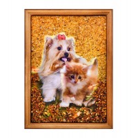 Картина Котенок и щенок (янтарная крошка)