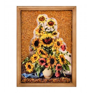 Картина Ваза с подсолнухами (янтарная крошка)