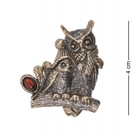 Фигурка - брошь Зимние совушки (янтарь)