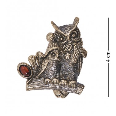 Фигурка - брошь Зимние совушки (янтарь)