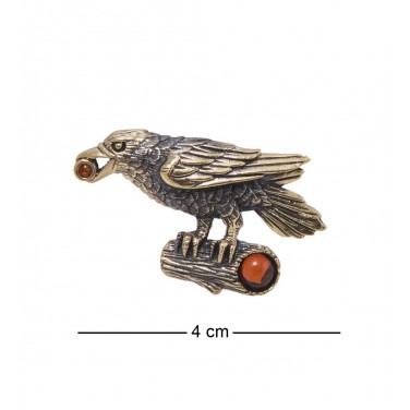Фигурка - брошь Ворона с подарком (янтарь)