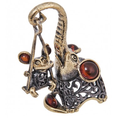 Фигурка Слон и мышка (янтарь)