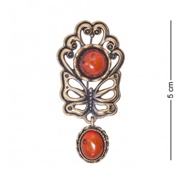 Фигурка - брошь Бабочка на цветке (янтарь)