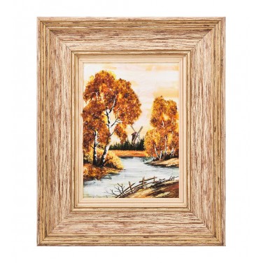 Картина Мельница за рекой (янтарная крошка)