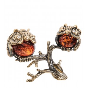 Фигурка Парочка сов на ветке (янтарь)