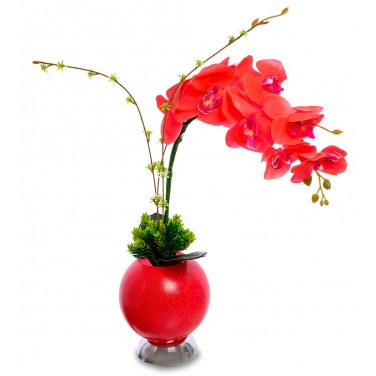 Композиция Алые орхидеи в вазе с LED-подсветкой