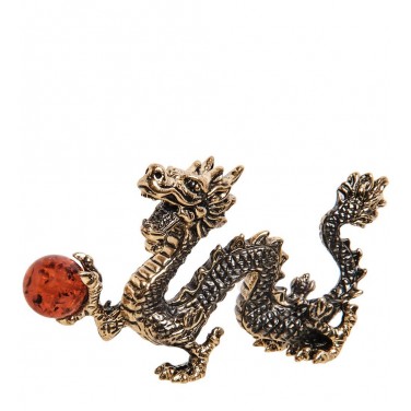 Фигурка Китайский дракон с шаром (янтарь)