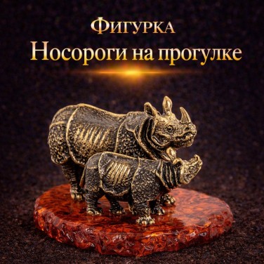 Фигурка Носороги на прогулке (янтарь)
