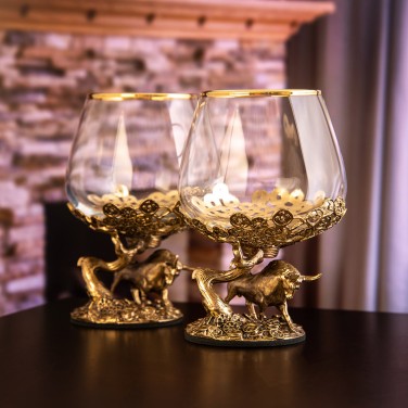 Набор бокалов для коньяка Золотой телец (в шкатулке)
