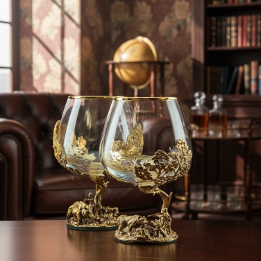 Набор бокалов для коньяка Охота на кабана и медведя (в коробке)