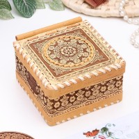 Шкатулка Ажурный цветок (береста)