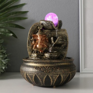 Декоративный фонтан Ганеша под водопадом (с подсветкой)