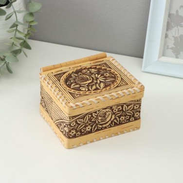 Шкатулка Чайная роза (береста) Шкатулка Чайная роза (береста)