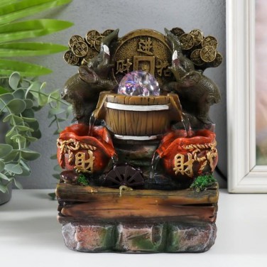 Декоративный фонтан Слоны с китайской монетой (с подсветкой)