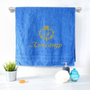 Именное полотенце Ваша монограмма (синее)