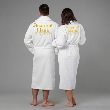Комплект халатов с вышивкой Золотые мама и папа (белые)