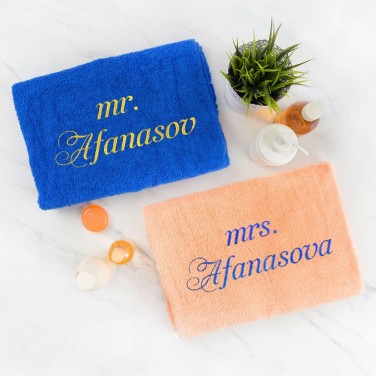 Комплект полотенец с вышивкой Мистер и Миссис (цветные)
