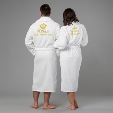 Комплект халатов с вышивкой Царь с царицей (белые)