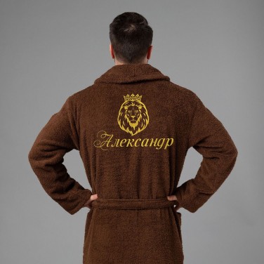 Мужской халат с вышивкой Лев (коричневый)