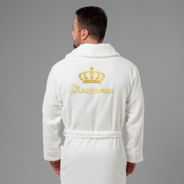 Мужской халат с вышивкой Император (белый)