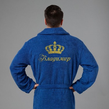Мужской халат с вышивкой Император (синий)